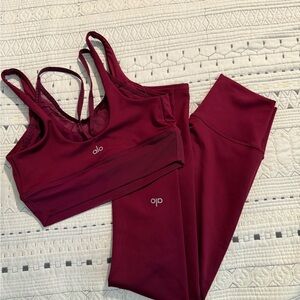 ALO Yoga Women's Deep Burgundy set Bra & high waist leggings Set